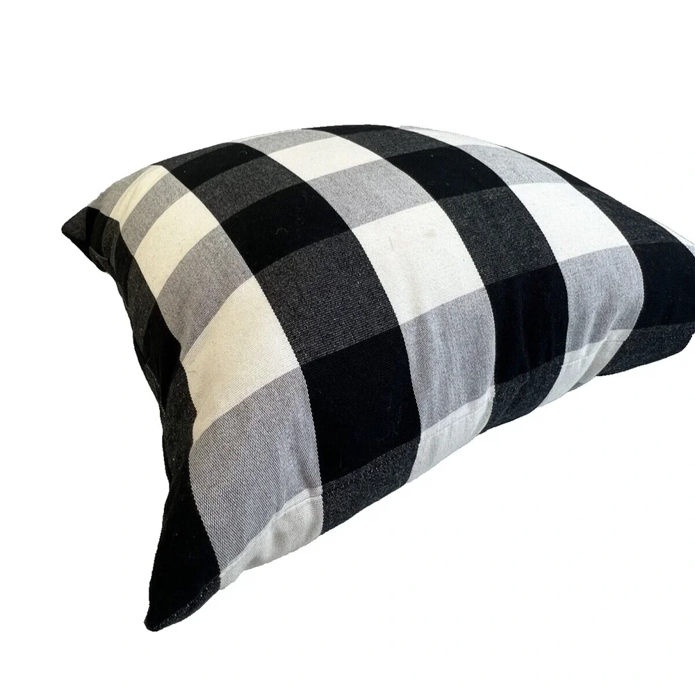 Mill Home Black White Check Pillows Cushions Feather Filled 18